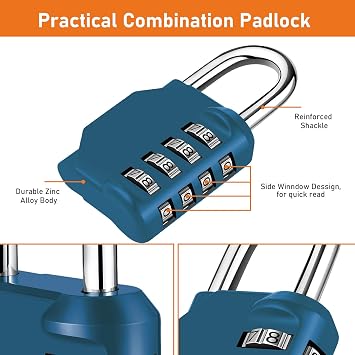 NAGE Padlocks with Code, Locker Padlocks 4 Digit (2P, Peacock Blue)