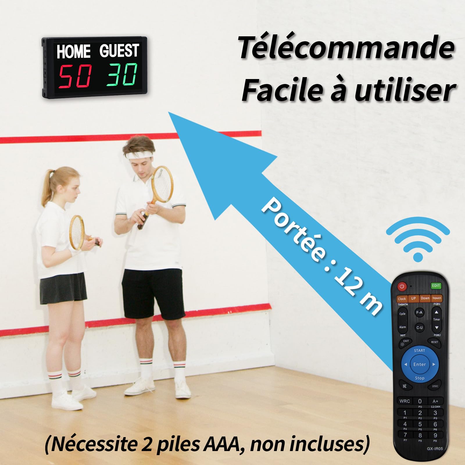 Tableau de Bord Numérique 1,8 Pouces LED Tableau de Score électronique avec Télécommande pour Basketball, Volley-Ball, Sports d'intérieur et d'extérieur