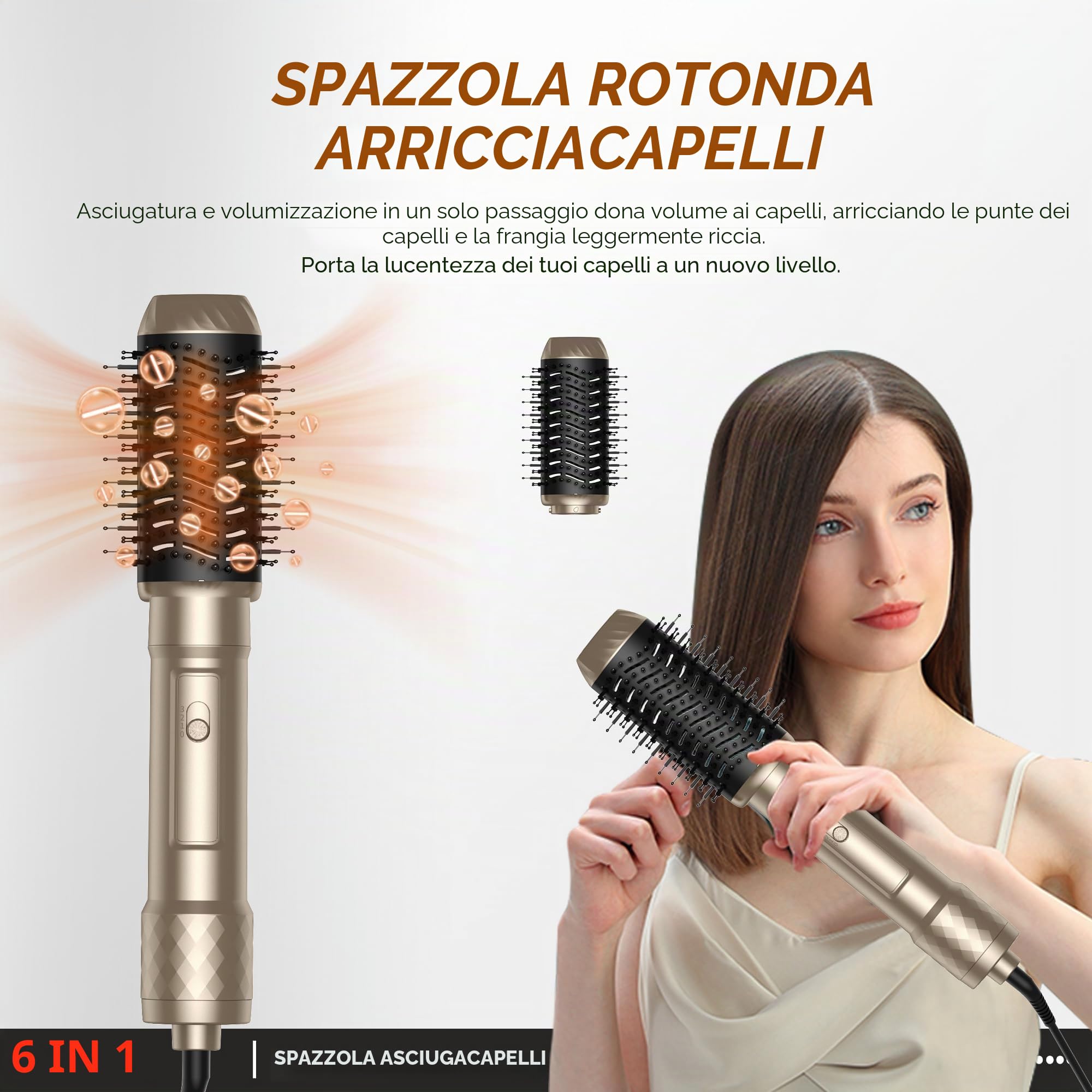 Pro Airstyler 6 in 1 - Spazzola Asciugacapelli con 1000 W asciugacapelli, Spazzola Soffiante, Airflow Ricci per Capelli, Spazzola ad Aria Calda, Spazzola Lisciante (Oro Classico)