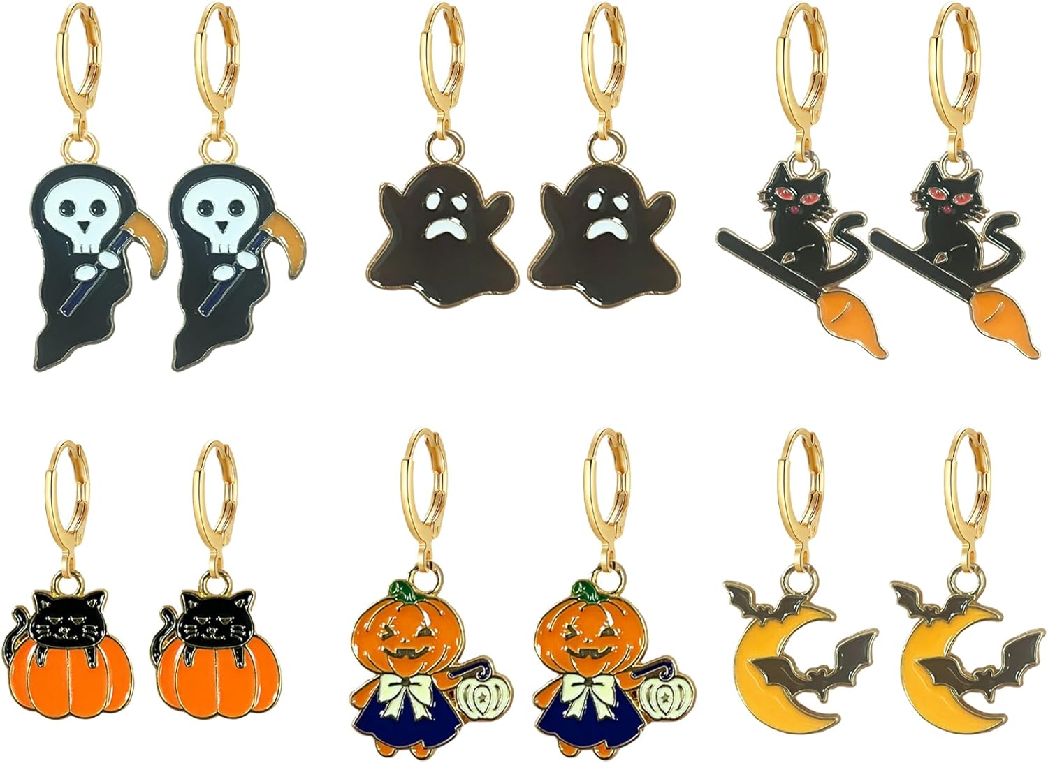 Halloween Earrings for Women Thanksgiving Xmas Dangle Hoop Huggie Earrings Set Bat Ghost Pumpkin Fall Holiday Jewelry