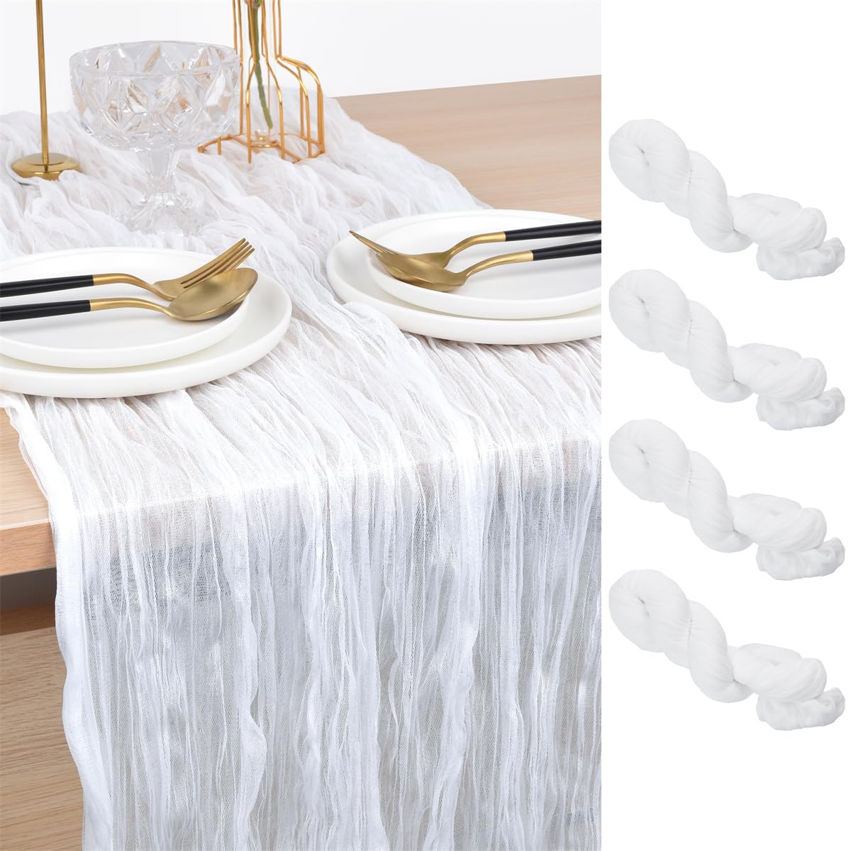 Chemin de table rustique haut de gamme en gaze de coton Joanlody ivoire