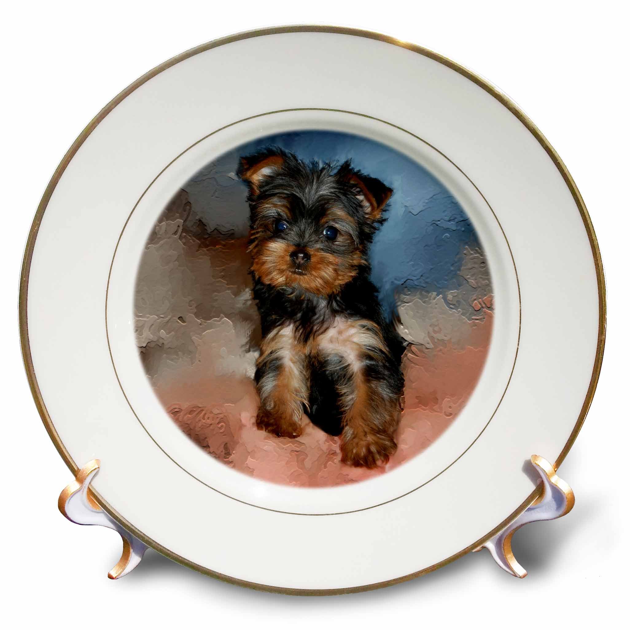 3drose Toy Yorkie Puppy 8-Inch Porcelain Plate