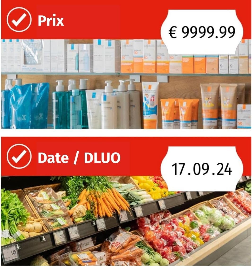 Meto Set d'étiquettes de prix Basic S - prix, date, date de péremption (1 ligne, 8 chiffres pour étiquettes 22 x 12 mm, prêt pour une utilisation immédiate), 1x étiqueteuse manuelle, argent-sarcelle