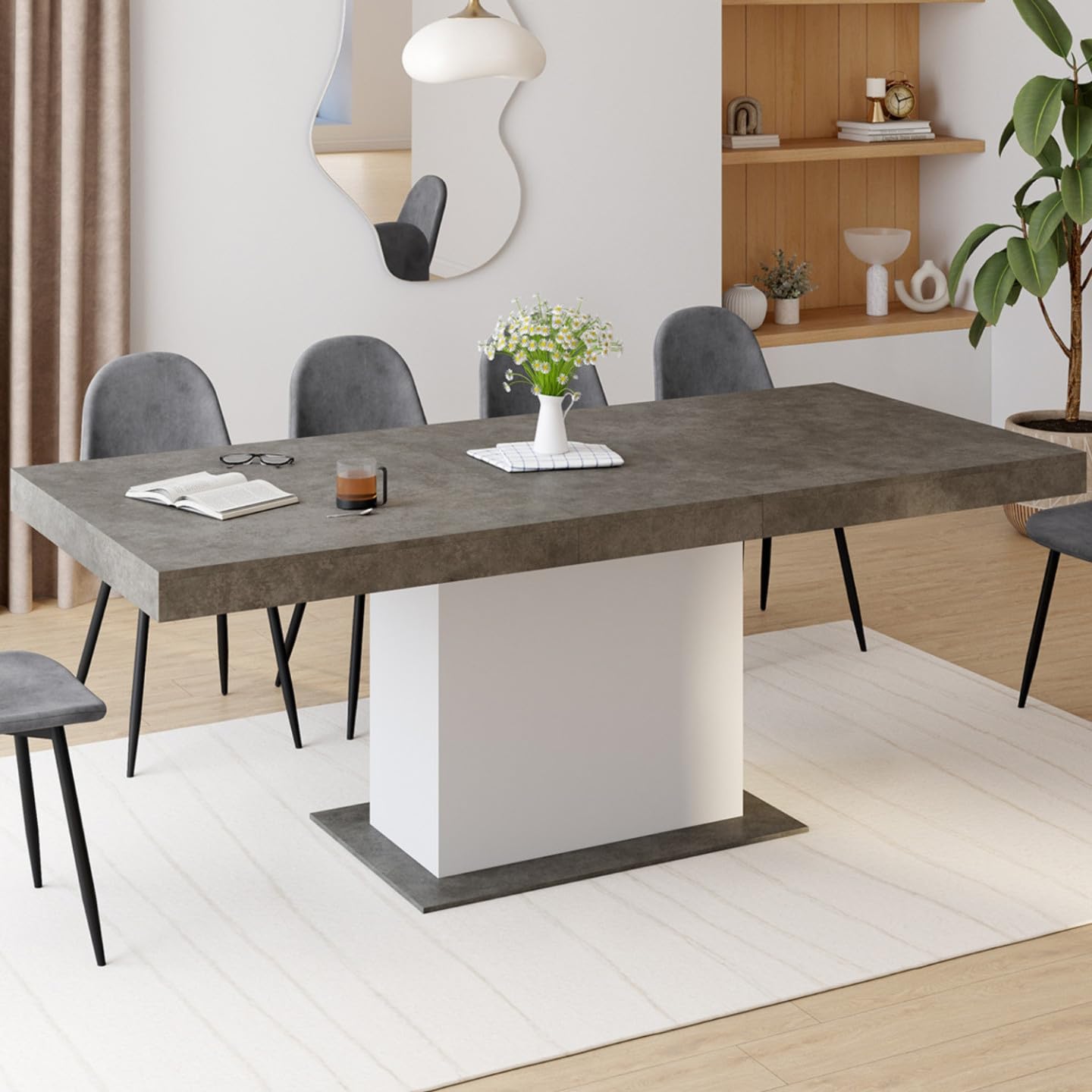 IDMarket - Table à Manger Extensible Rectangle Eden 6-10 Personnes béton et Blanc 160-200 cm