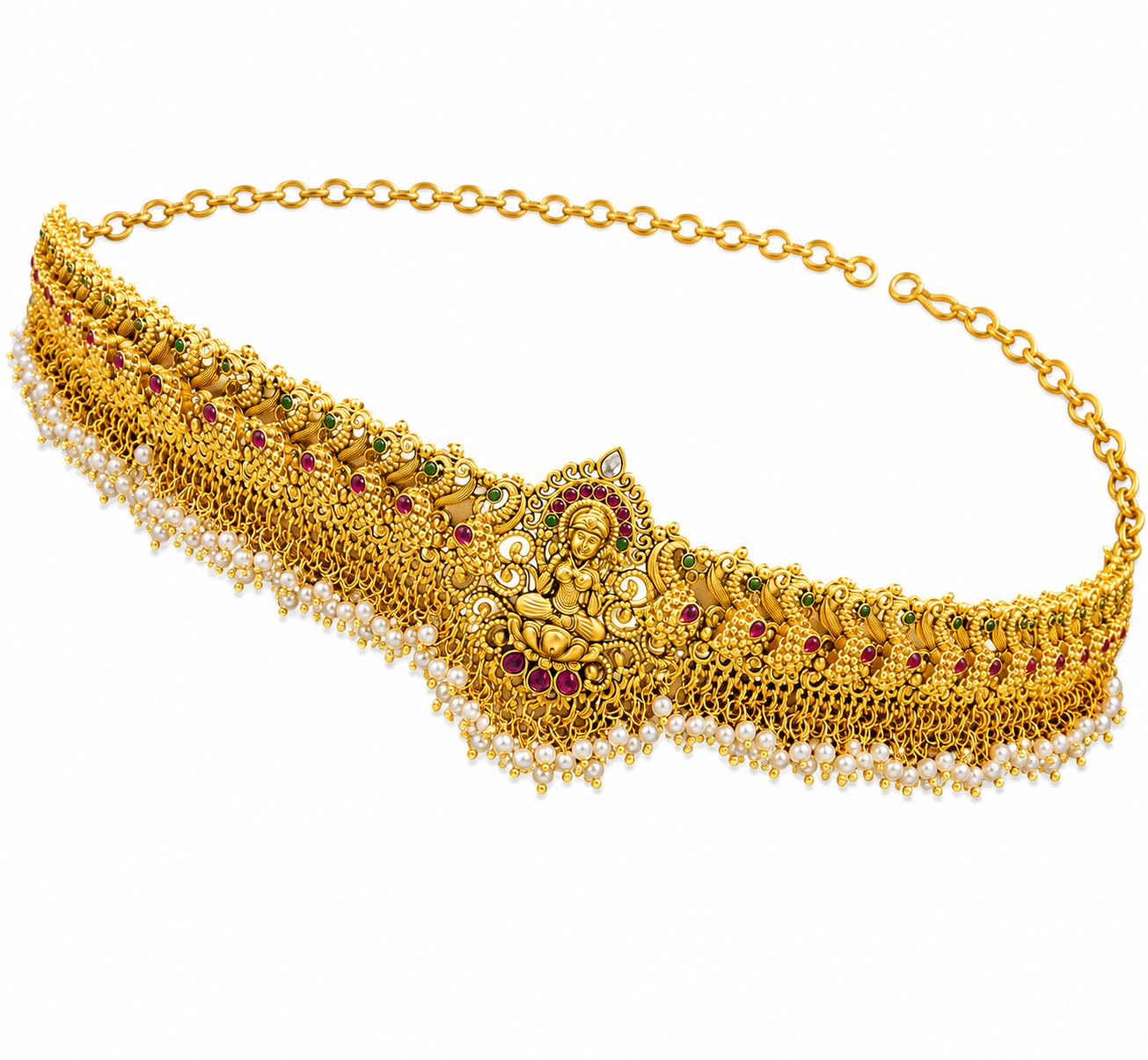 KGR Splash Lakshmi & S Design White Beads Hangings Full Length Hipchain-image-1