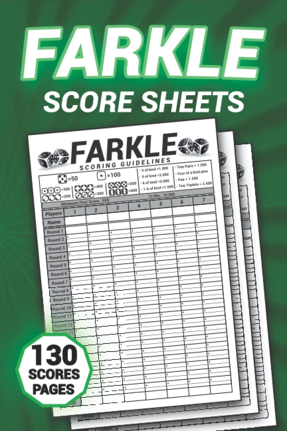 Farkle Score Sheets: Score Keeping Pads for Farkel Card Game, Farkle Score Keeping Cards, Farkle Scorecards - 6x9 Inch Large Pads