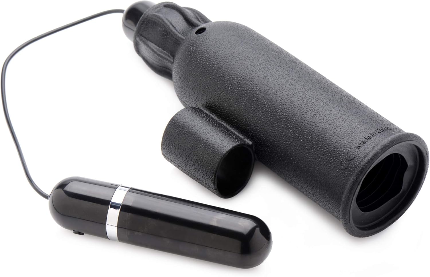 Trinity Vibes Lightning Stroke Silicone Stroker with Vibrating Bullet, 1 Count, Black