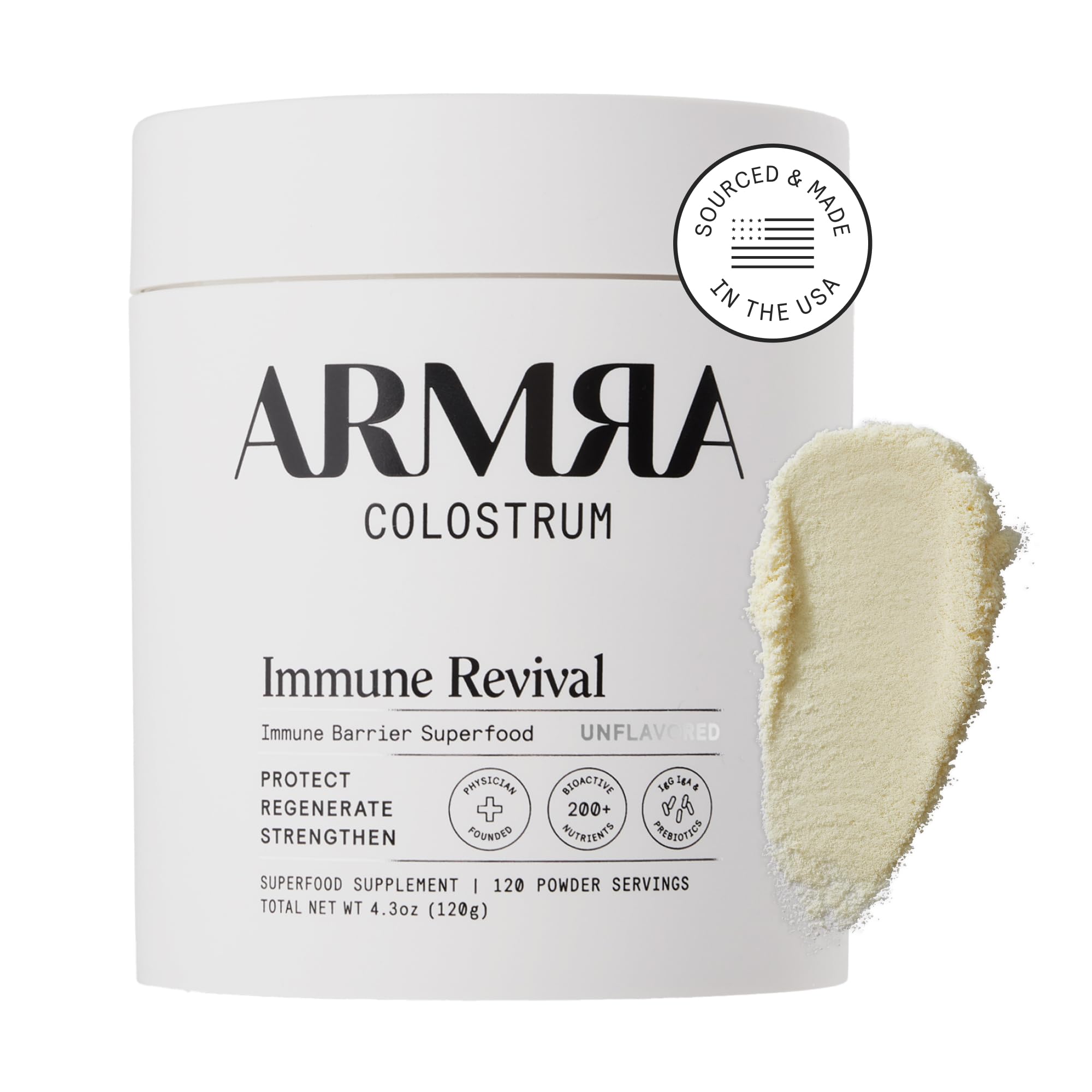 ARMRA Colostrum™ Premium Powder, Grass Fed, Gut Health Bloating Immunity Skin & Hair, Contains 400+ Bioactive Nutrients, Potent Bioavailable, Keto, Gluten & Fat Free (Unflavored | 120 Servings)