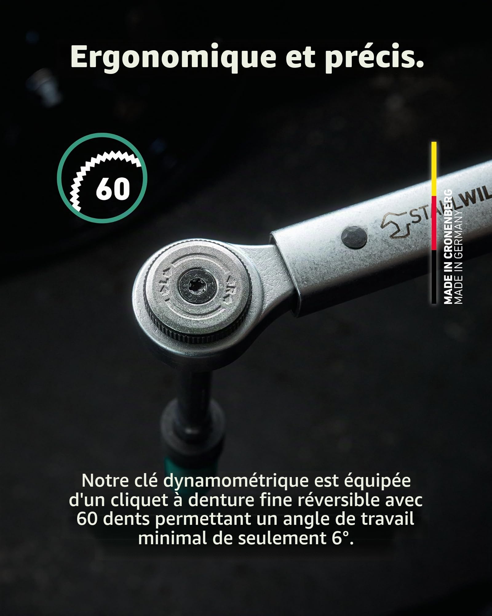 STAHLWILLE 750 NR/200 - Clé dynamométrique 40-200 N·m avec cliquet réversible 1/2" - Avec certificat - Fabriquée en Allemagne