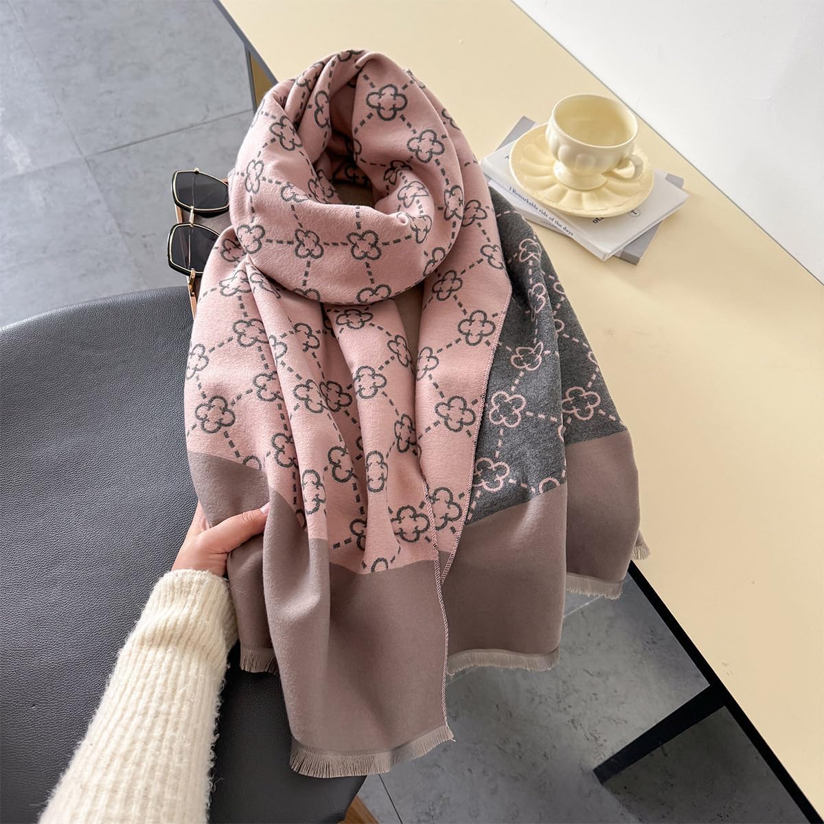 First Choose Women's Blanket Chunky, Pashmina Shawls Wraps Oversized Winter & Fall Warm Scarfs Soft Cashmere Feel for Women (Petal Pink) - Image 3