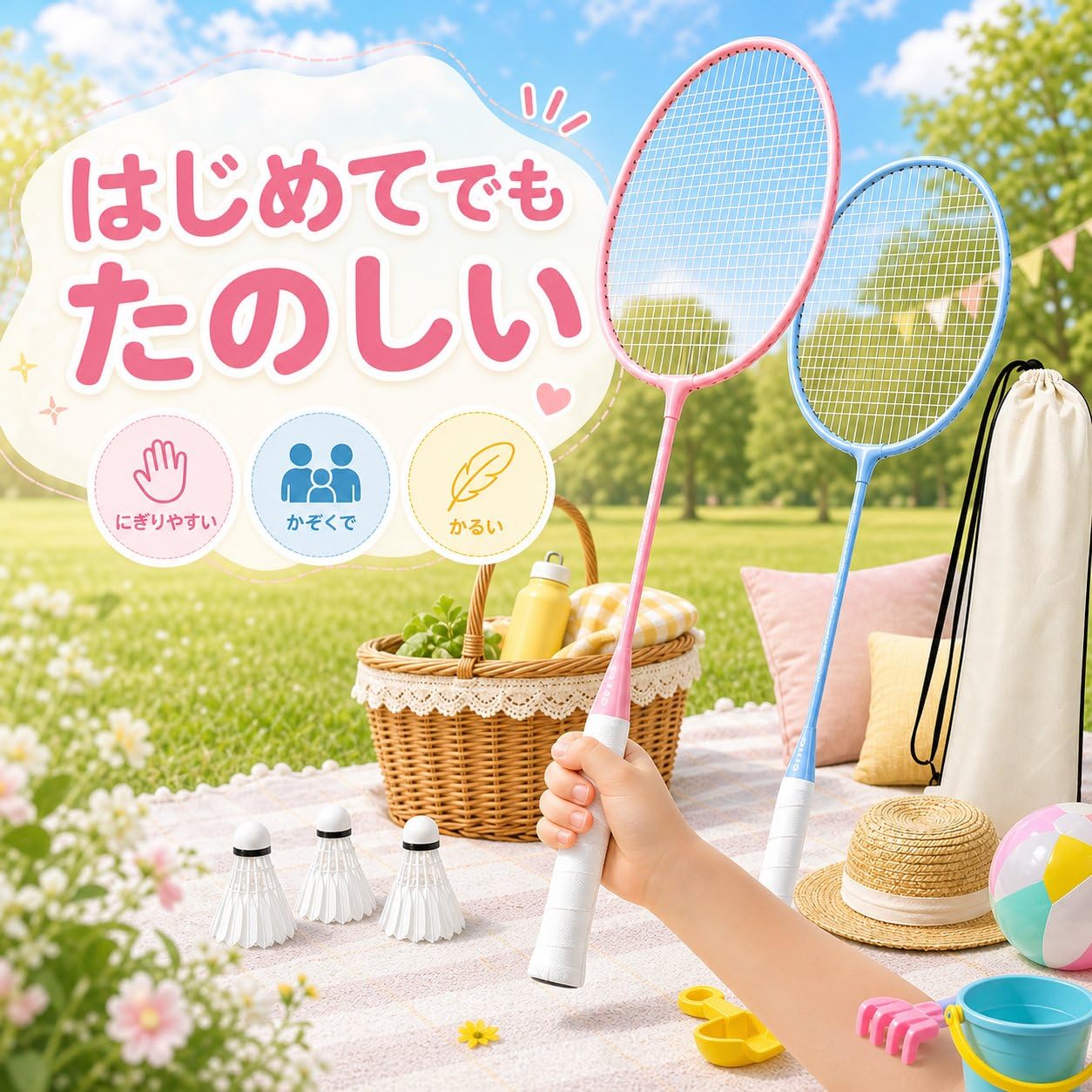 Set Racchetta da Badminton per Principianti, Adulti e Bambini, con Volano e Borsa, per Giochi all'Aperto, Telaio in Lega di Ferro