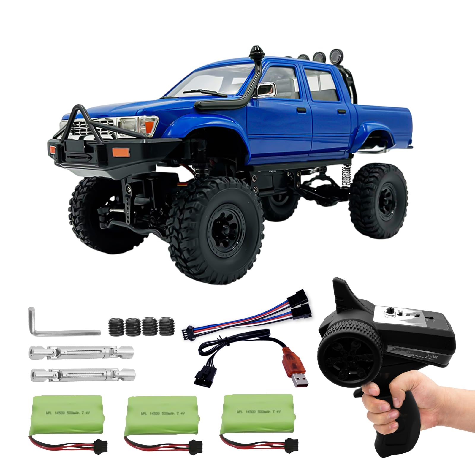 WPL C64-1 RC Car 1:16 Scale RC Crawler RTR RC Rock Truck 4x4 Off-Road Vehicle Mode 260 Motor New Gearbox with 3 Upgraded 1200mah Battery for Adult RC Hobby (Blue)