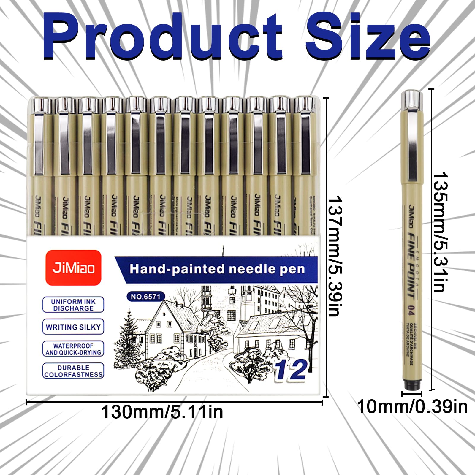 Set di 12 penne fineliner Rierousy Micron nero impermeabili per illustrazioni schizzi