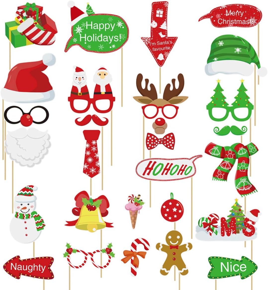 Toymytoy クリスマスフォトプロップス 28点セット 面白い 写真道具 カラフル装飾 ドレスアップ用品 パーティー