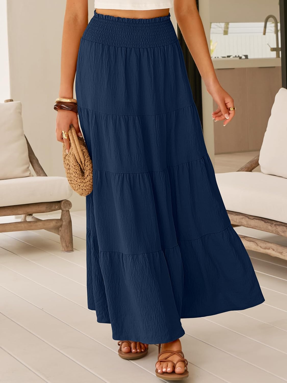 ANRABESS Womens Maxi Skirt Summer Boho Long Flowy Elastic High Waist A-Line Tiered Skirts 2026 Casual Beach Vacation Clothes - Image 2