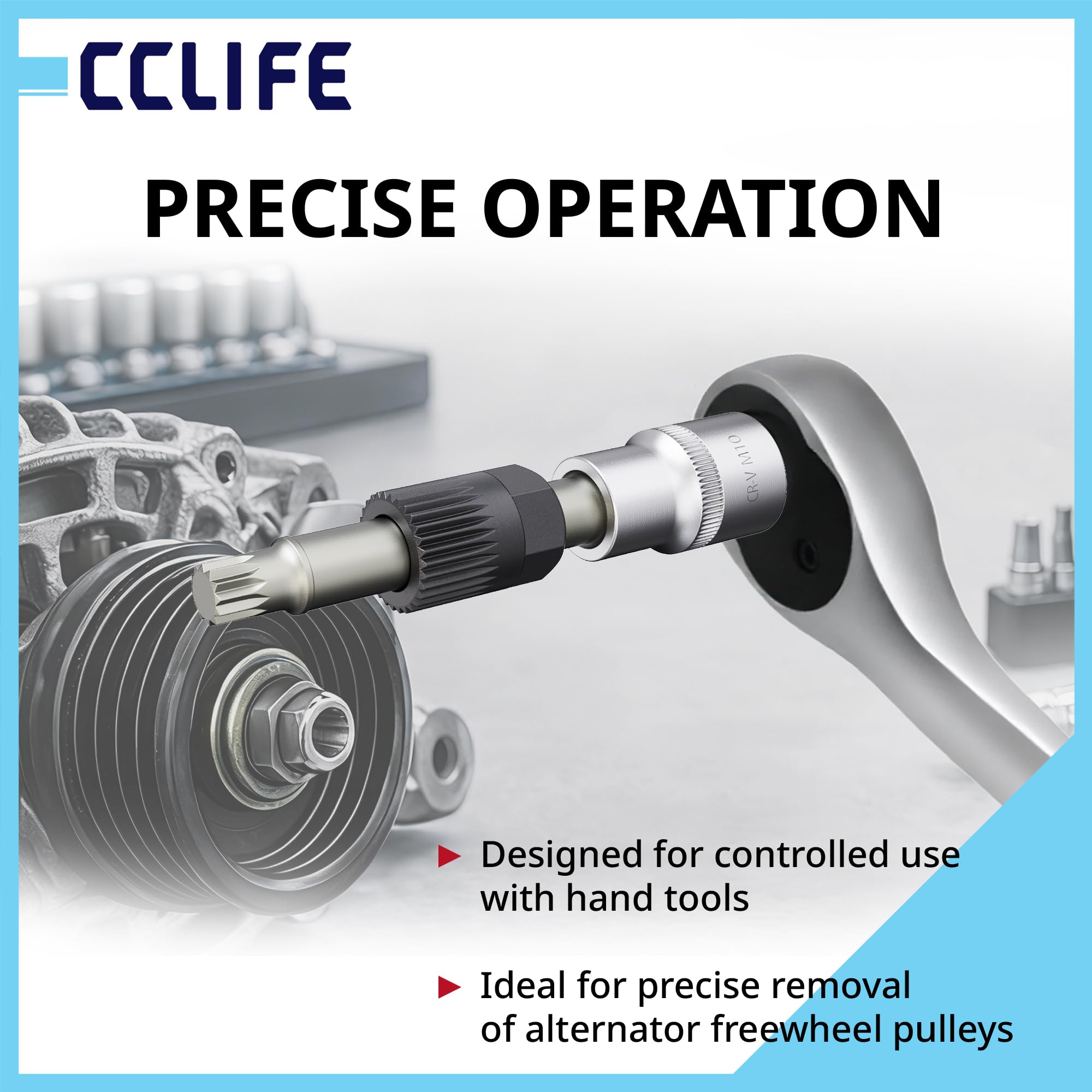 CCLIFE 13-częściowy zestaw narzędzi do alternatorów, ściągacz kół pasowych z T50, M10 i adapterami, napęd 1/2", specjalne narzędzie do montażu i demontażu