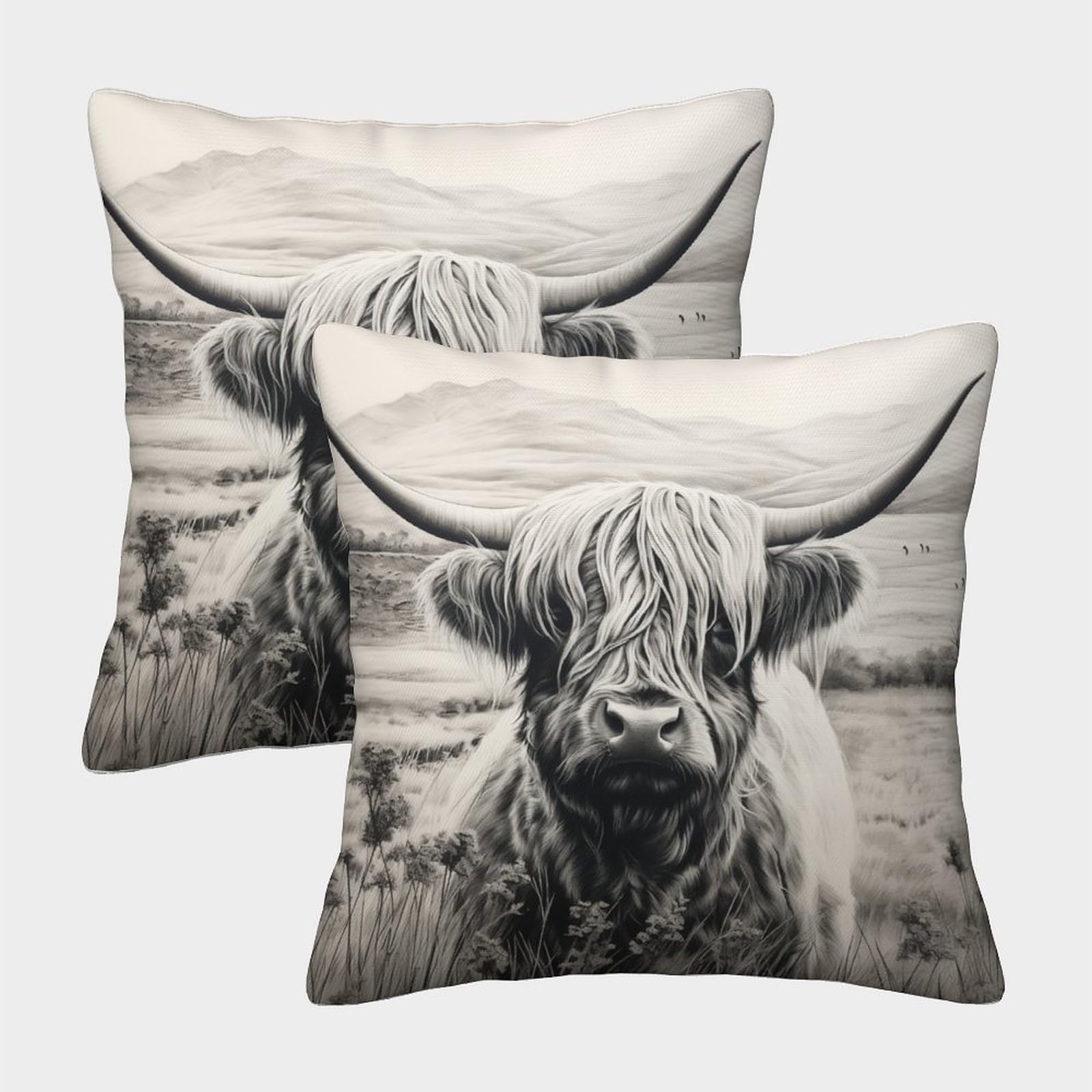Mefese Highland Cattle-1 3D Printed Highland Cattle Throw Pillow Covers Cow Throw Pillow Case Decorative Super Soft Pack Of 2 For Sofa Couch Bed 45X45cm