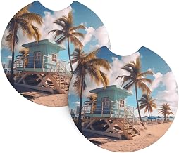 Miami Beach, Florida Printing Car Interior Cup Holder Pad 2 Pc Waterproof & Quick for Cars, Trucks, Suvs, and Ships