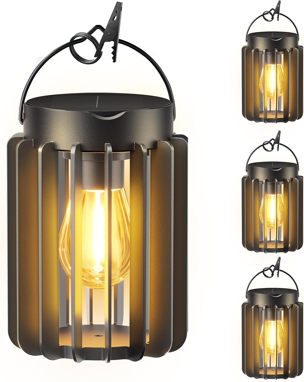 Solar Lanterns Outdoor Waterproof, Brighter Up to 12 Hrs Outdoor Hanging Solar Lights, Outside Hanging Lanterns for Garden Porch Patio Yard Decor, Gifts for Women Mom Father Black, 4 Pack