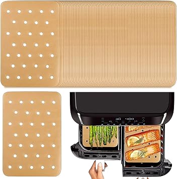 100Pcs air Fryer Parchment Paper,AirFryer Paper Liners for Ninja Foodi Dual AirFryer, AirFryer Disposable Paper Liner for Ninja DZ201 DZ401 Double Air Fryer 7.9 * 5.5 in
