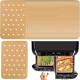 100Pcs air fryer parchment paper,Air Fryer Paper Liners, for Ninja Foodi Dual Air Fryer, Air Fryer Paper Liners, Air Fryer Disposable Paper Liner for Ninja DZ201 DZ401 Double Air Fryer (7.9 * 5.5 In)
