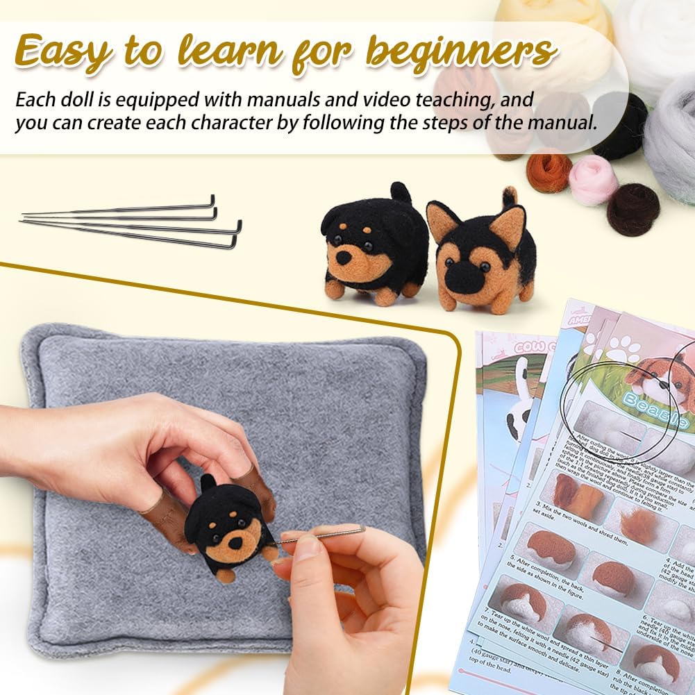 Needle Felting Kit, DIY Crafts for Adults Women, Puppy Cat DIY Needle Felting Kit with Felting Supplies,Felting Needles, Felting Wool and Tools for Beginners, Adult Craft Kits, Type 6