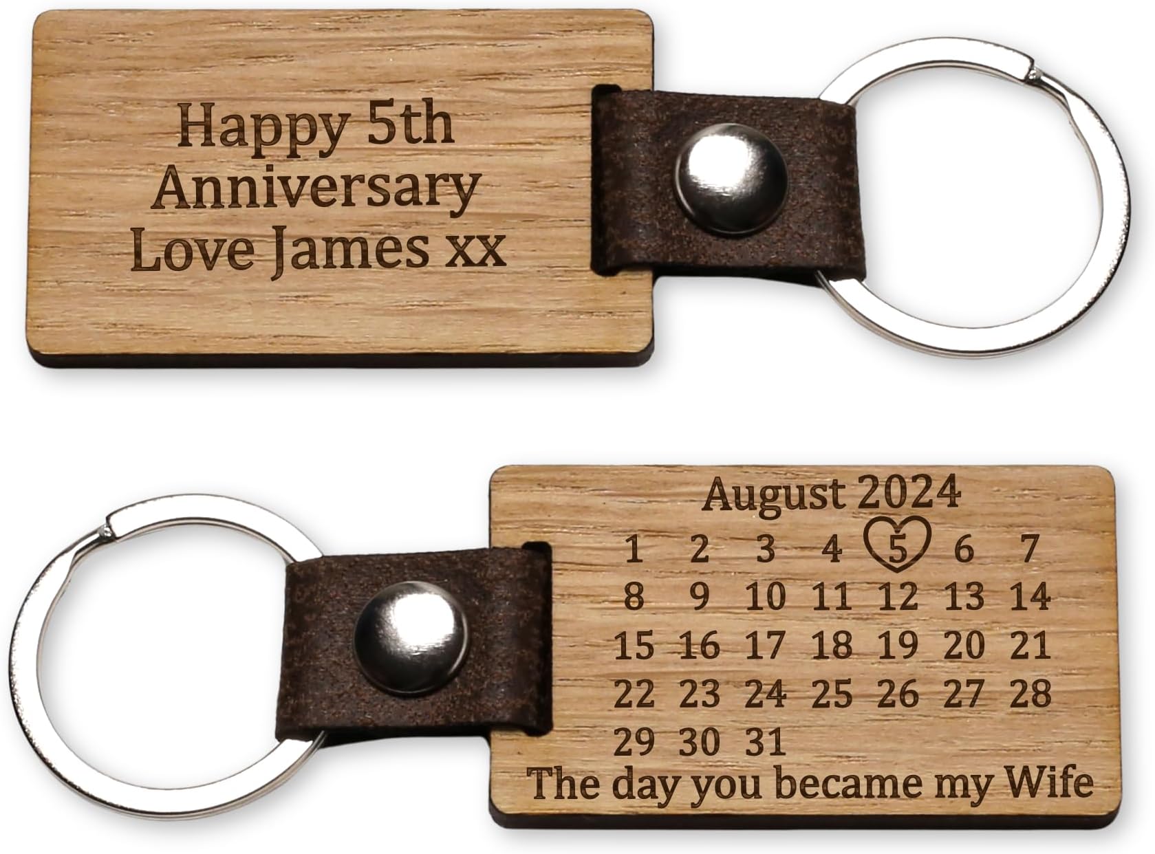 Personalised 5th Wedding Anniversary Keyring Wood Wooden Fifth Calendar Date Father’s Day You Became Date Remember Wife Husband Faux Romantic Gift Husband Key Ring Him Her Mr Mrs Couples Valentines