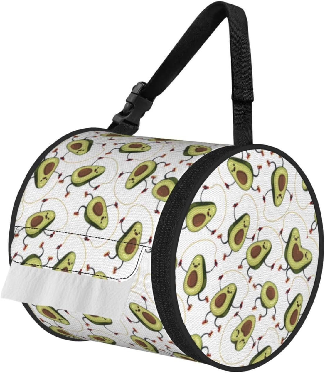 Funny Cartoon Avocados Print Cylinder Tissue Box Cover Tissue Holder for Bathroom Foldable Car Tissues Box for Home Office