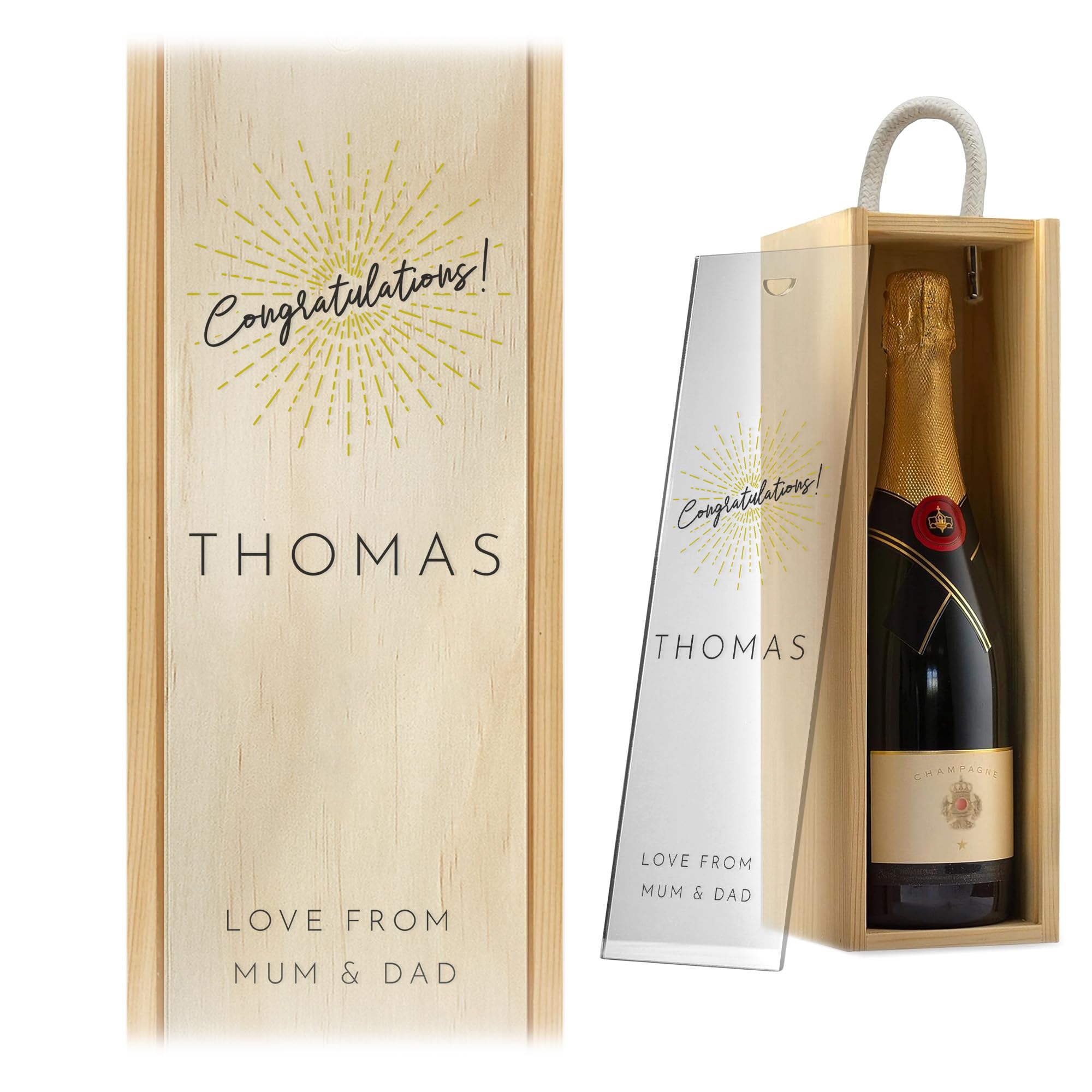 A1 Graphics Ltd Natural Box W/Clear Lid Personalised Wine Box Custom Printed Congratulations Gift Weddings Anniversary Bridesmaid Groomsmen Birthdays ()