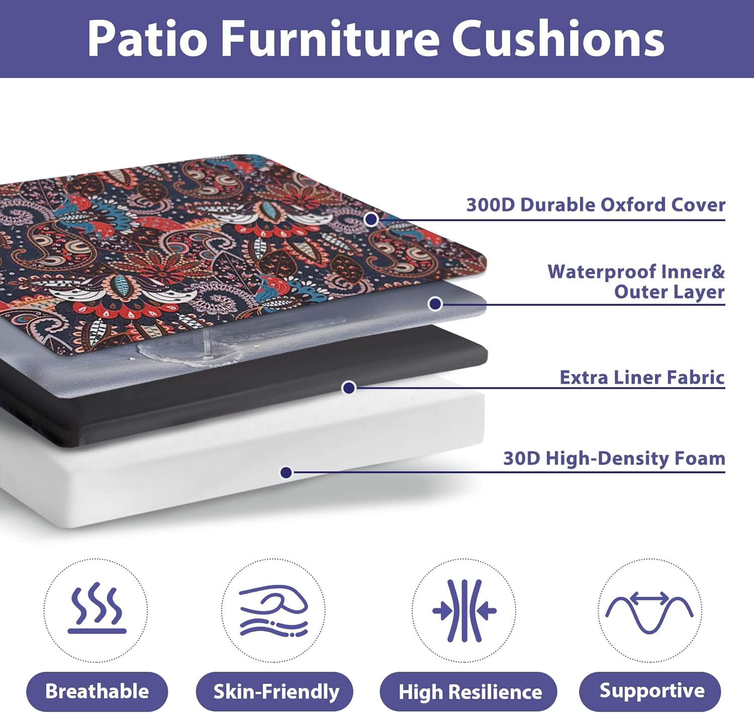 IPYNBAP Outdoor Chair Cushions Set of 4,Waterproof Outdoor Seat Cushions for Patio Furniture,Patio Chair Cushion with Handle and Ties, Out Door Chair Pads,19" x 19" x 3", Artistic Floral