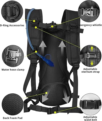 Miniatura 4 de SMONT Mochila táctica Molle de hidratación de agua para correr, ligera con vejiga de agua de 2.5 L para hombres que caminan