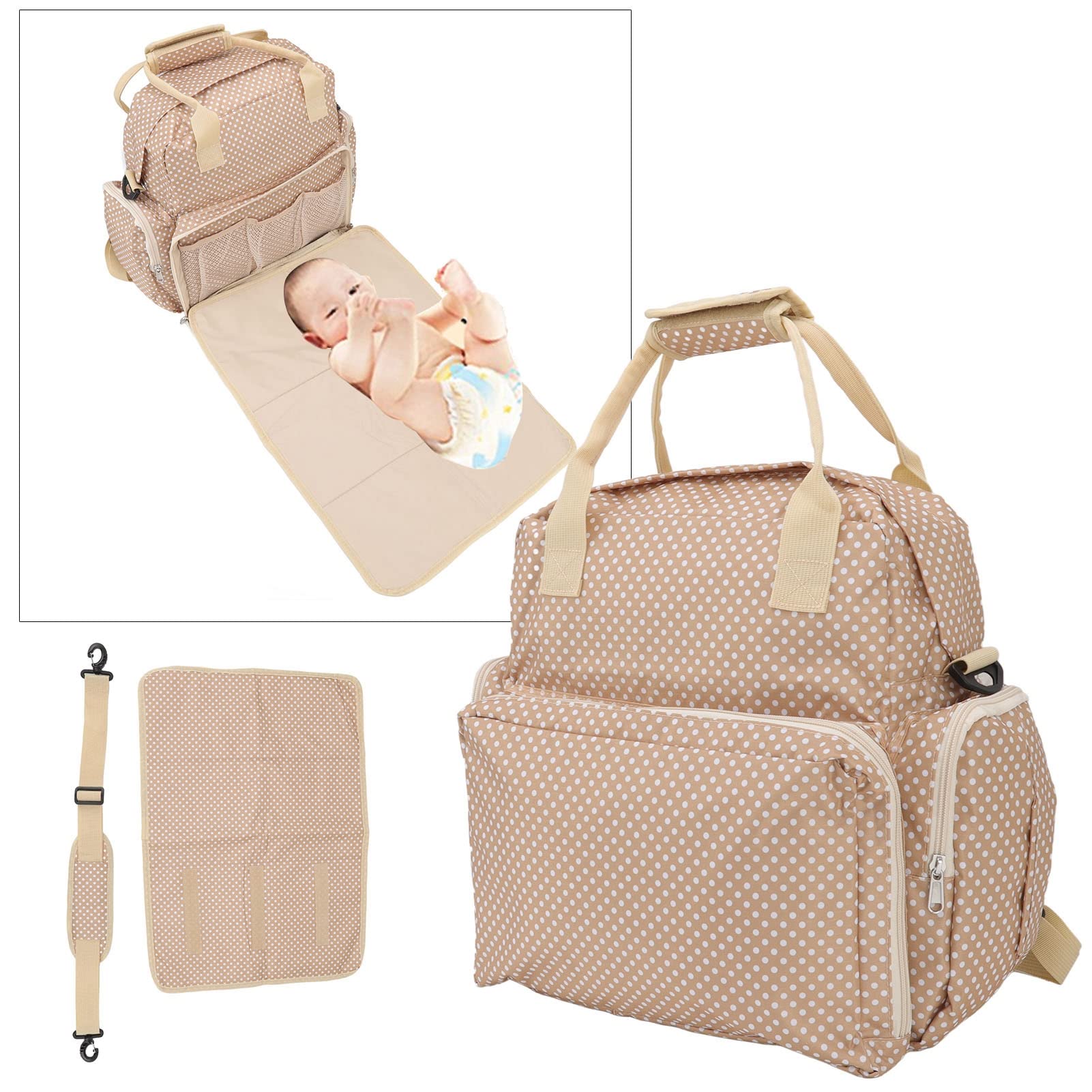 Torba na pieluchy Plecak o dużej pojemności Składany dla mamy Tata Dziecko z przebieralnią, wodoodporna torba na pieluchy Torba na pieluchy dla kobiet(Beige)