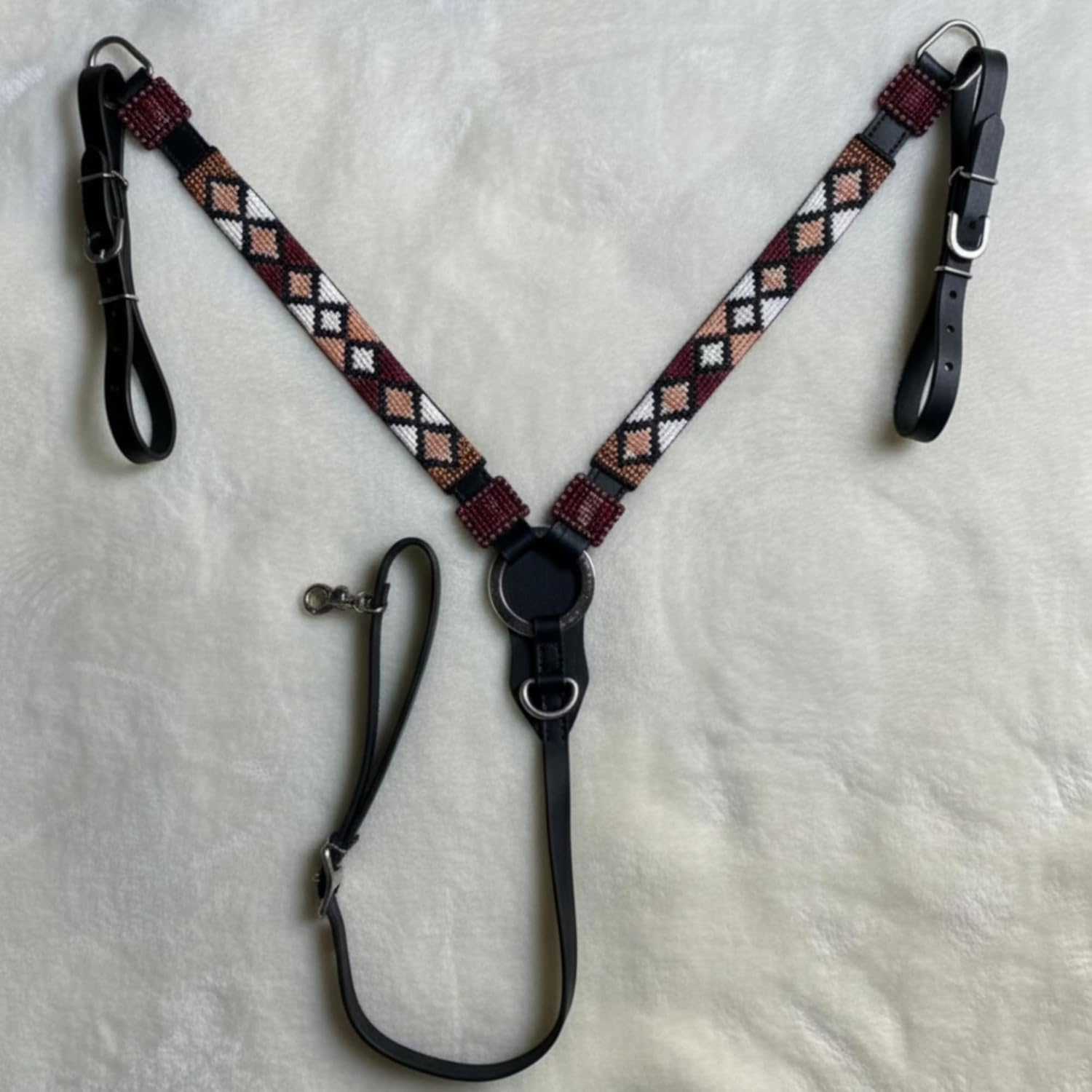 Western Premium Leather Equestrian Headstall, Breast Collar, Reins & Wither Straps - H Beaded Design,COB Size IN27