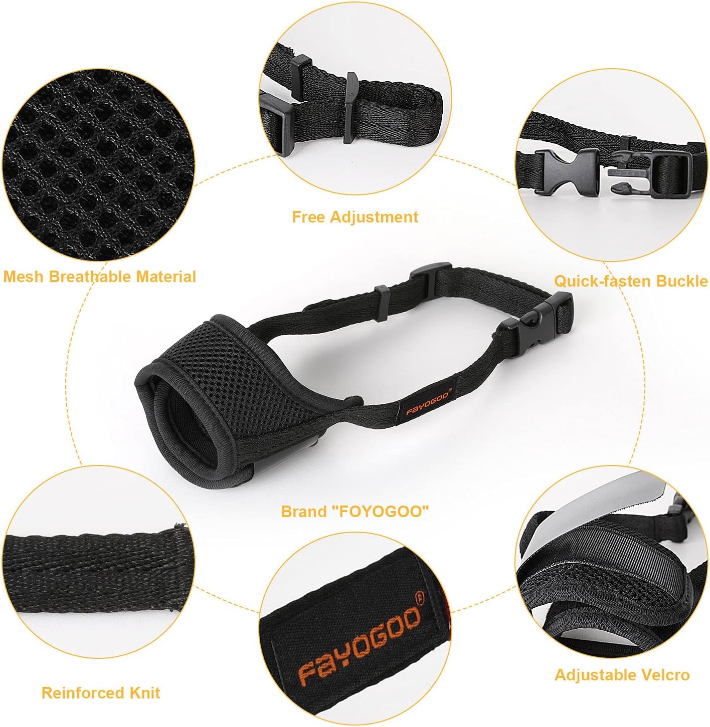 FAYOGOO Dog Muzzles, Dog Muzzle for Small Medium Dogs, Dog Muzzles for Biting Barking and Chewing Puppy Muzzle Nylon Soft Mesh Breathable Adjustable Loop Muzzle Anti-Dropping -(S, Black