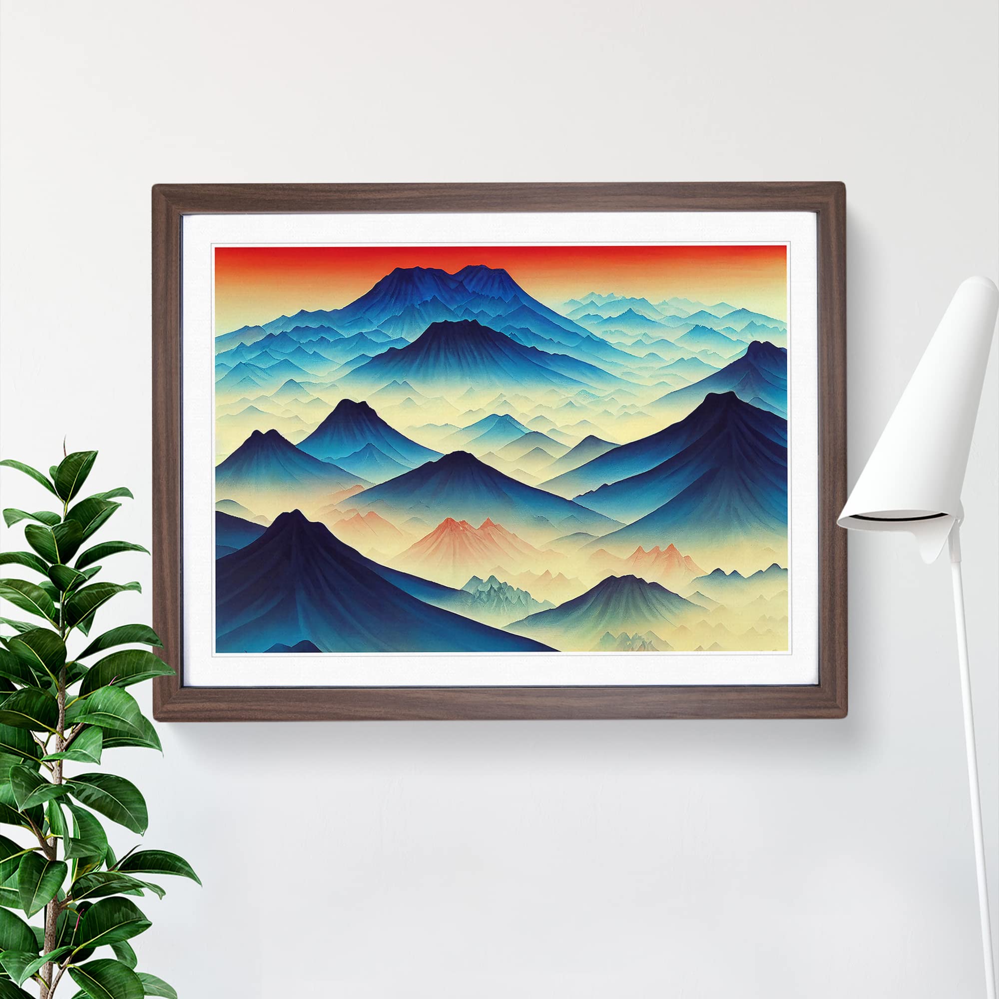 Sunset Japanese Mountain Painting Vol.1 Framed Print, Walnut, A3 (46 x 34 cm) - Image 3