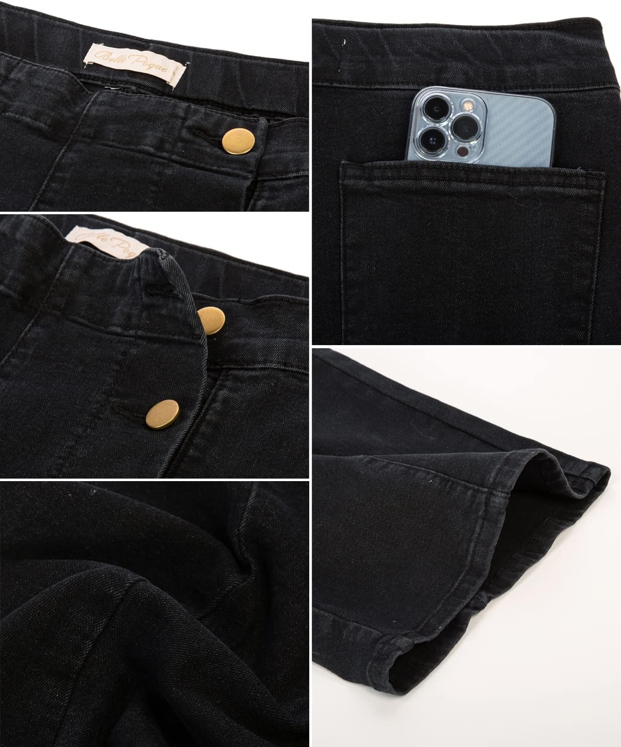 Belle Poque Women's High Waisted Wide Leg Jeans Button Decorated Casual Stretchy Demin Pants with Pockets - Image 5