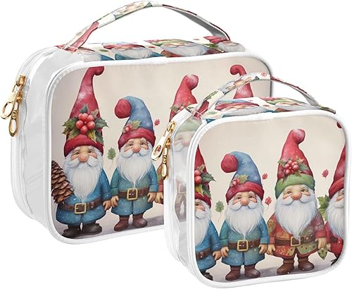 Christmas Gnomes Clear Toiletry Bag for Traveling,2 Pack Makeup Cosmetic Bag with Zipper,Travel Bag for Toiletries,Travel Essentials 21214660