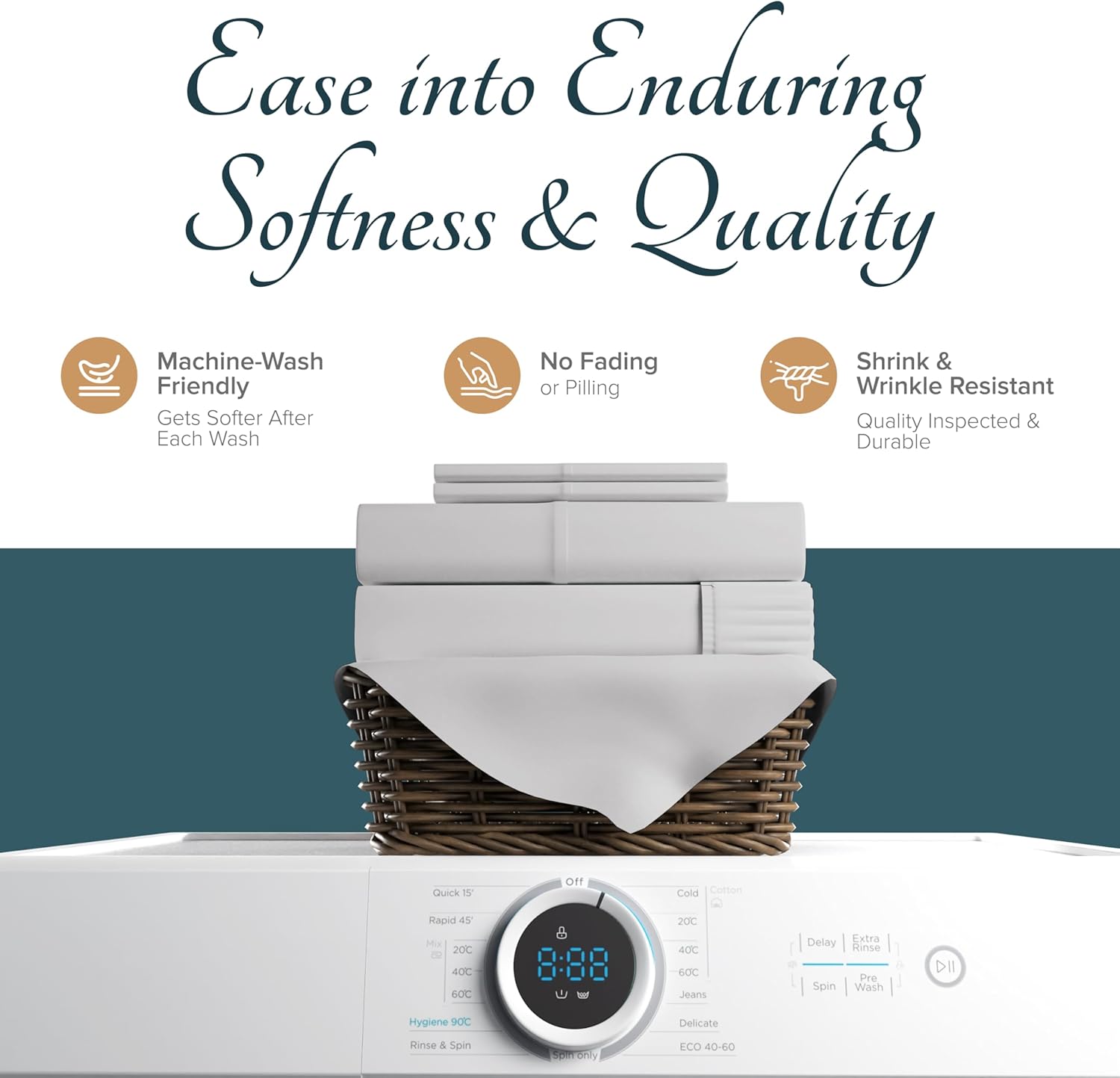 Carressa Linen 100% Egyptian Cotton Sheets California King Size - 1500 Thread Count 4 PC Calking Sheet Set Egyptian Cotton, Cooling Sateen Sheets, High Thread Count Sheet California King - Light Grey - Image 7