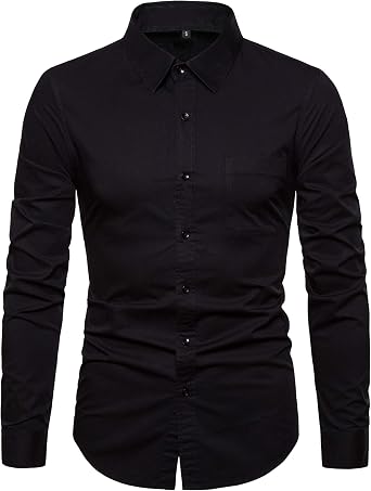 Mens Long Sleeve Casual Button Down Dress Shirts with Chest Pocket