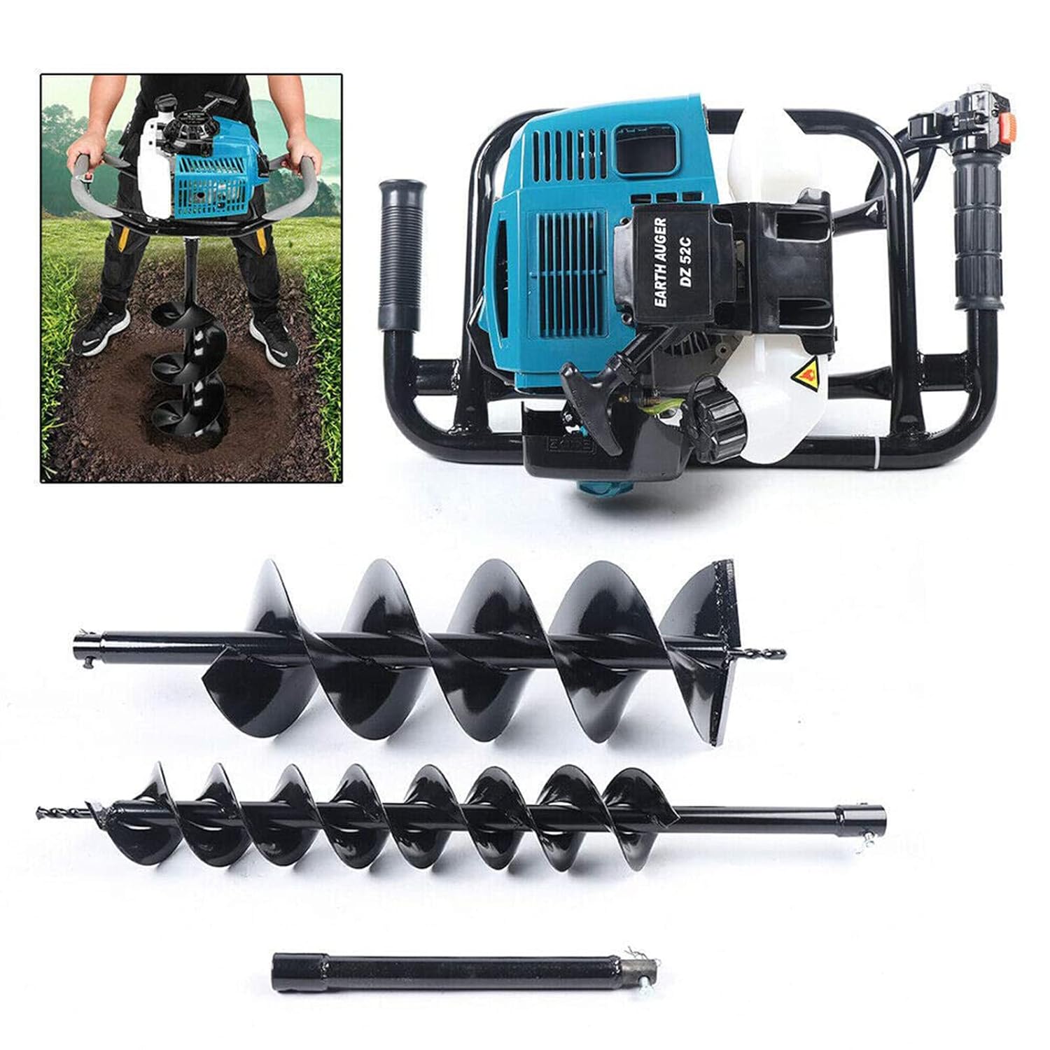 Dyrabrest 52cc Gasoline Engine Single-Cylinder Gasoline Post Hole Digger Borer Fence Ground Drill 4"/ 8" Bits and 12" Extension Bar - - 
