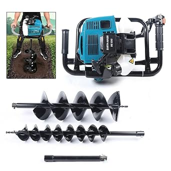 Dyrabrest 52cc Gasoline Engine Single-Cylinder Gasoline Post Hole Digger Borer Fence Ground Drill 4/ 8 Bits and 12 Extension Bar