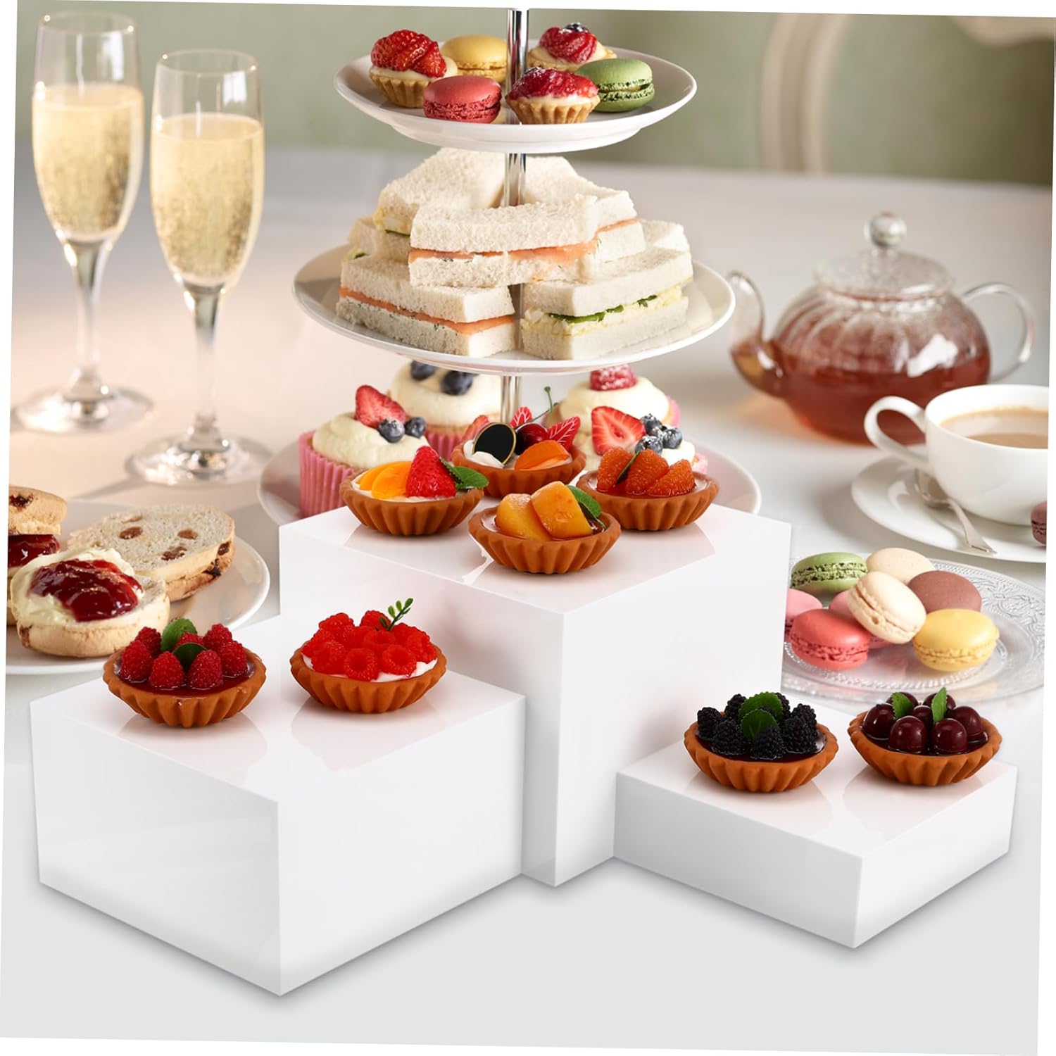 PRETYZOOM 1set Food Display Risers Elegant Dessert Stands for Buffets Cookie and Cupcake Showcase Stable Design for Parties and Events Minimalist Cube Risers
