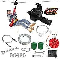 SZHTMZXC 110-180ft Backyard Zipline Kit for Kids & Adults - 350lbs Stainless Steel, Spring Brake, Adjustable Seat, Easy Install