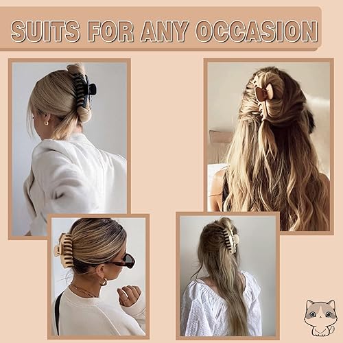 Miniatura 5 de Pinzas para el cabello grandes de 4.4 pulgadas, pinzas para garra, pinzas para el cabello FDBJulyy para mujeres y niñas, 2 estilos, 5 colores, 10