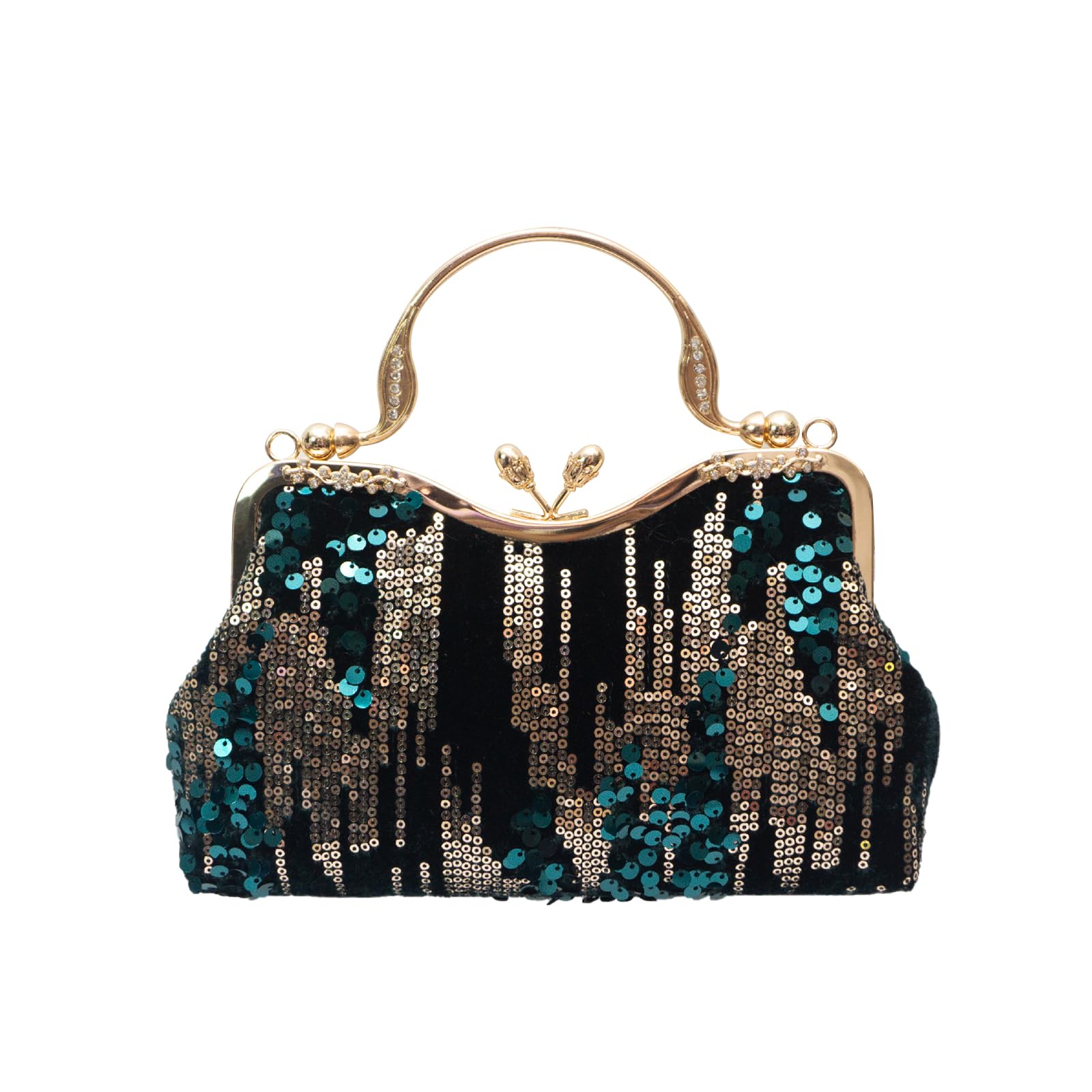 CORIOS Vintage 1920s Clutch Bag Women Velvet Evening Bag Sparkly Sequin Handbag Crystal Shoulder Bag Bridal Wedding Purse