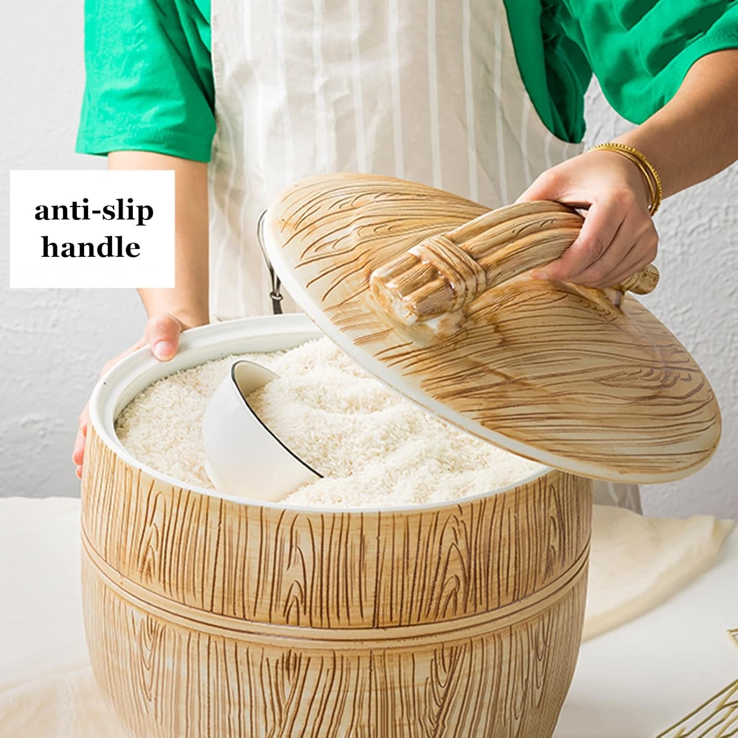 Chinese Ceramic Rice Dispenser Cereal Storage Container Porcelain Grain Dispenser Suitable For Flour, Sugar, Coffee, Rice, Nuts, Snacks, Pet Food, Tea(B,15kg/33lbs)