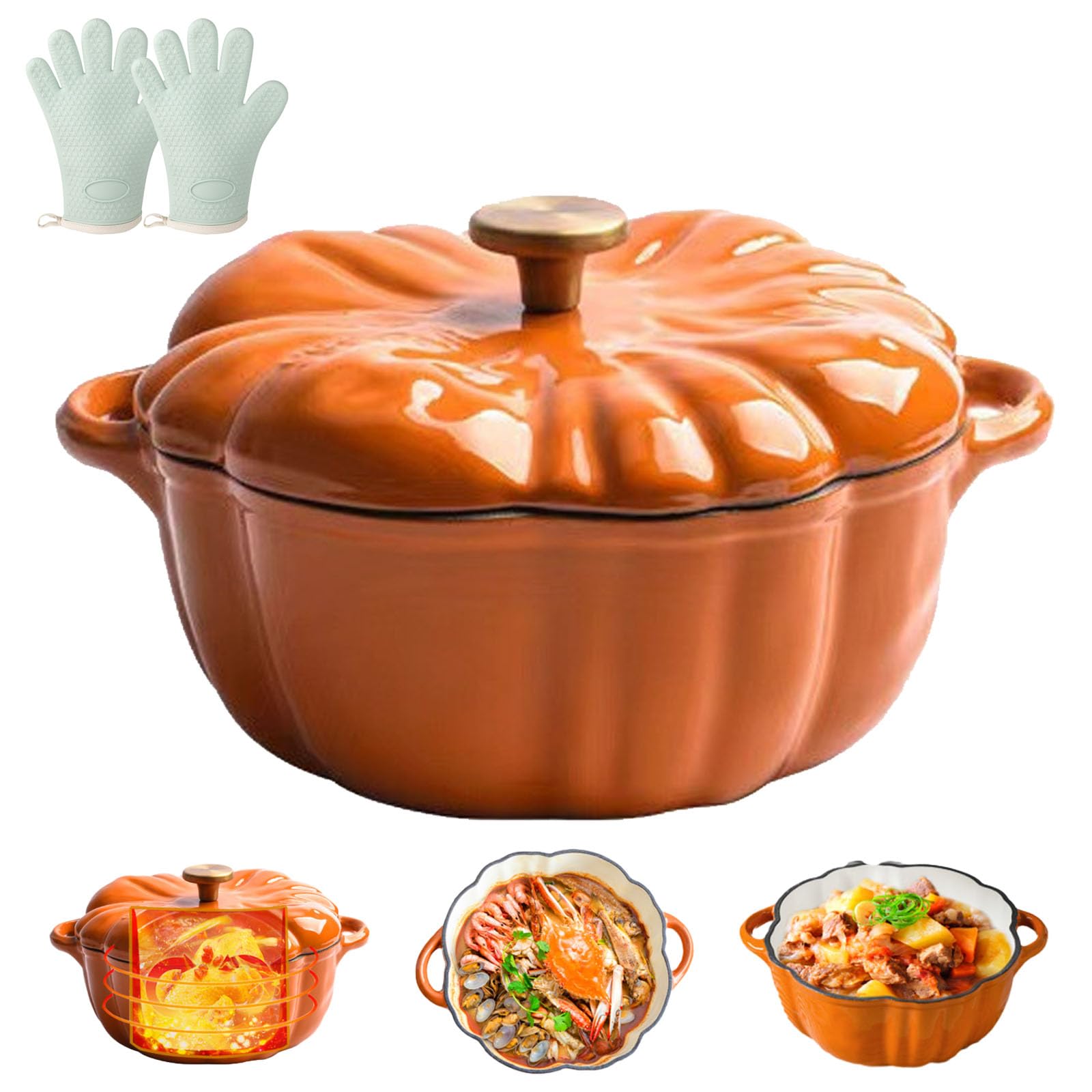 Zucca olandese pentola da forno con coperchio, pentole in ghisa smaltata per cucinare, distribuzione uniforme del calore, pentole adatte al forno, per cuocere il pane, brasare, cucinare