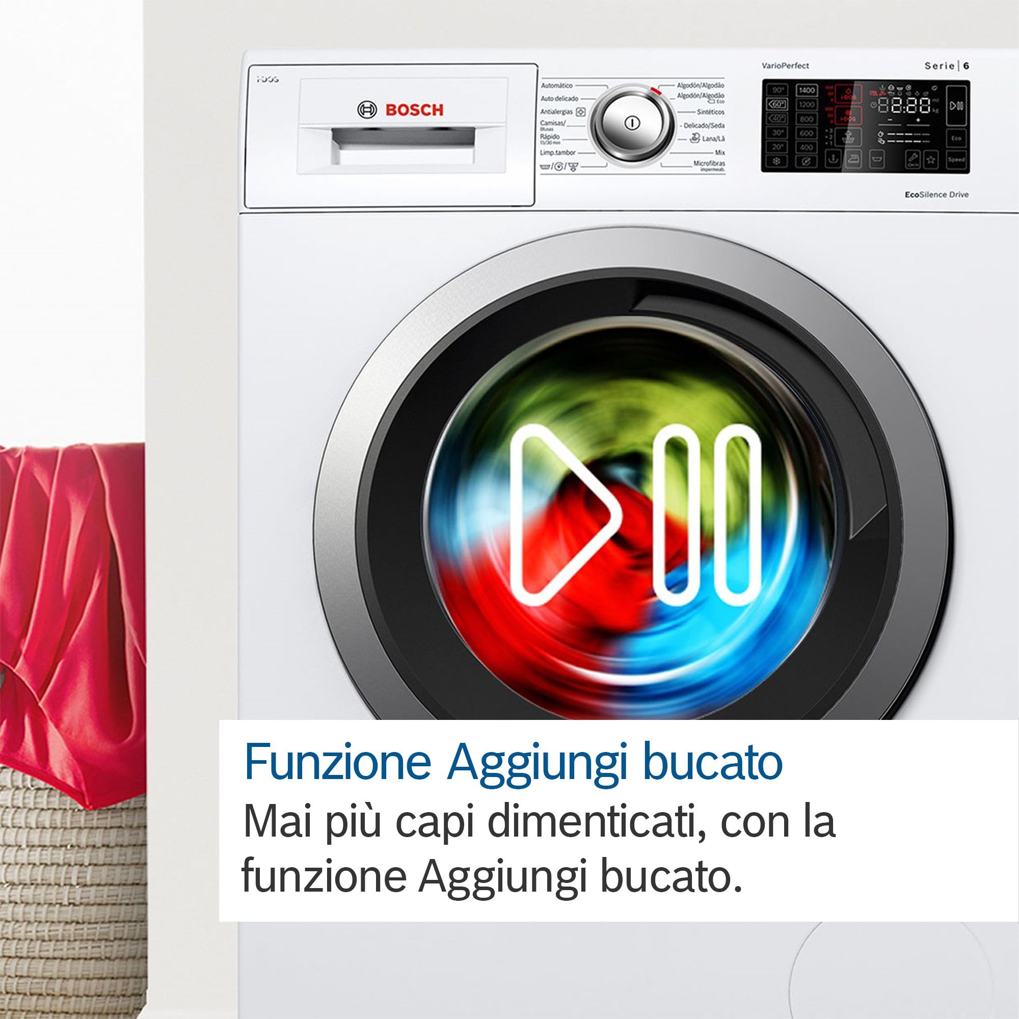 Bosch WGB24400IT Serie 8 Lavatrice smart a carica frontale, 9 kg, 1400 giri, Efficienza energetica A -20%, motore inverter con 10 anni di garanzia, riduce le pieghe, Bianco, 60 Cm