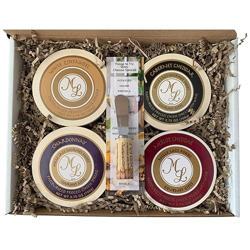 Muestra de queso gourmet con sabor a vino y esparcidor de queso - Merlot Cheddar, Cabernet Cheddar, Chardonnay Havarti y White Zinfandel Havarti - 4