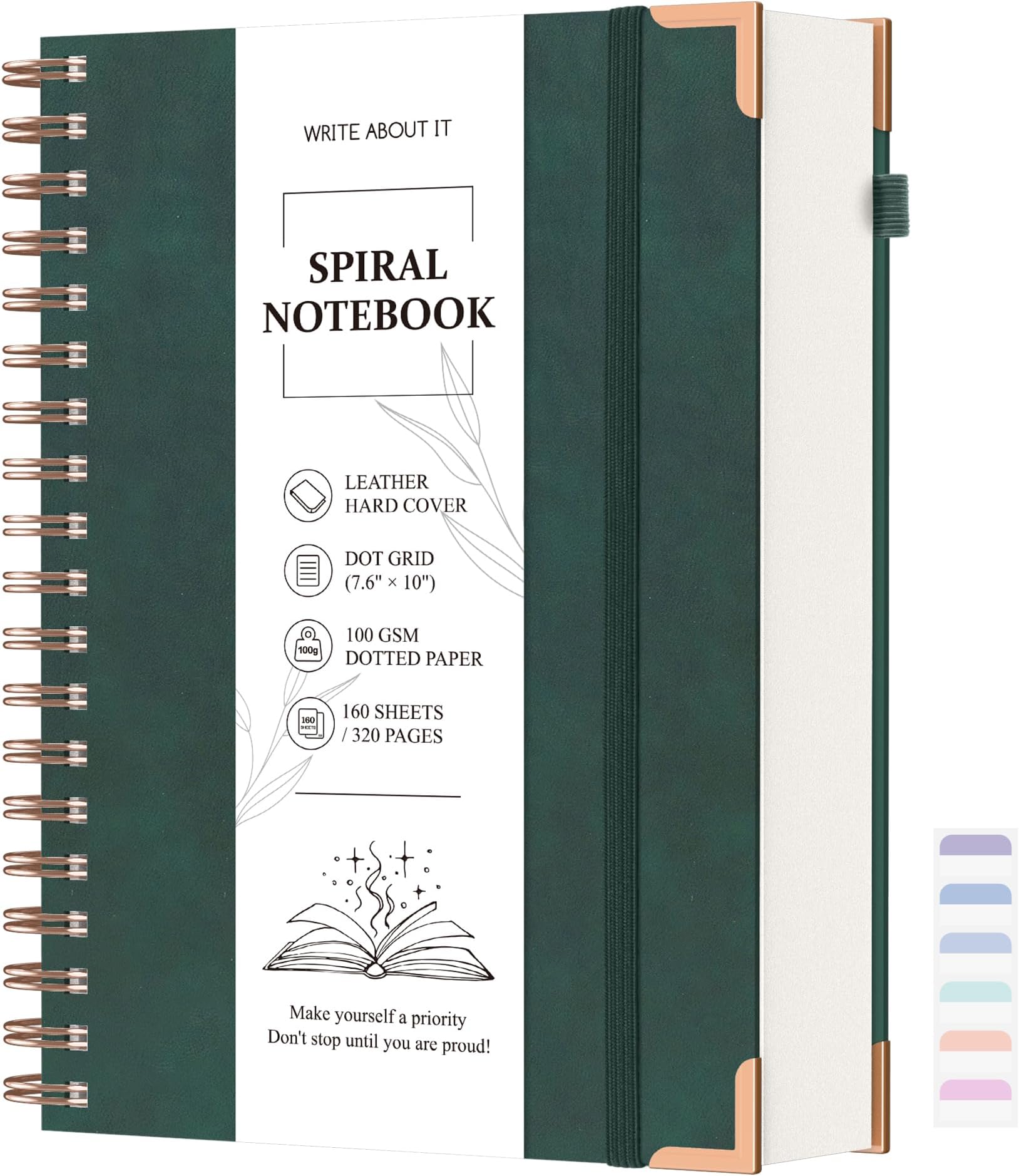 B5 Spiral Notebook Dotted Journal, 7.6 X 10, 320 Pages/160 Sheets Dotted Notebooks, 100gsm Thick Paper, School, Office Work Spiral Drawing Notebooks,-Green